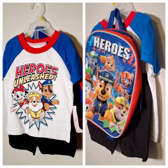 Paw Patrol 3 piece set NWT backpack shirt shorts 12 months - Picture 1 of 8